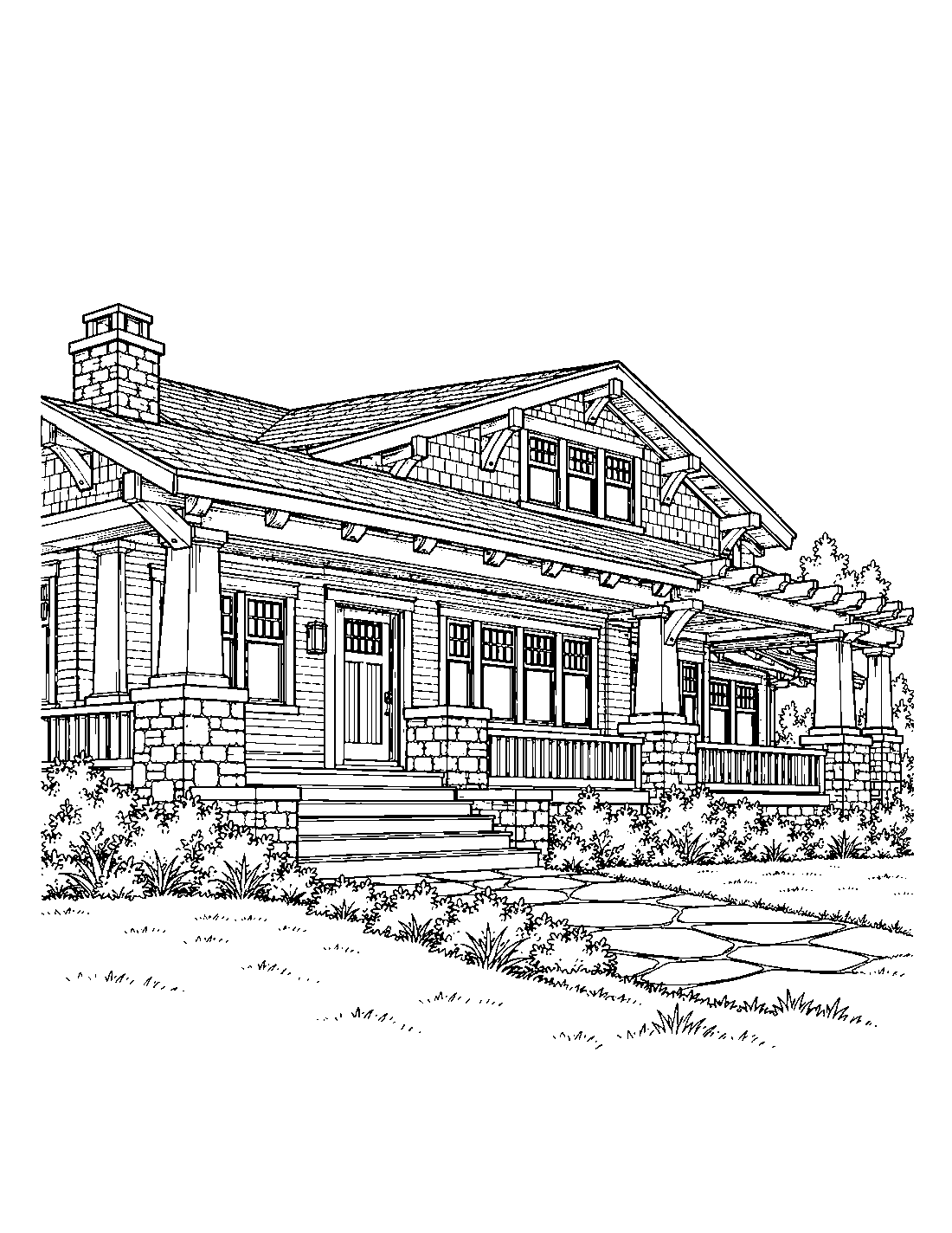 Craftsman and Arts and Crafts house sample colouring page 2