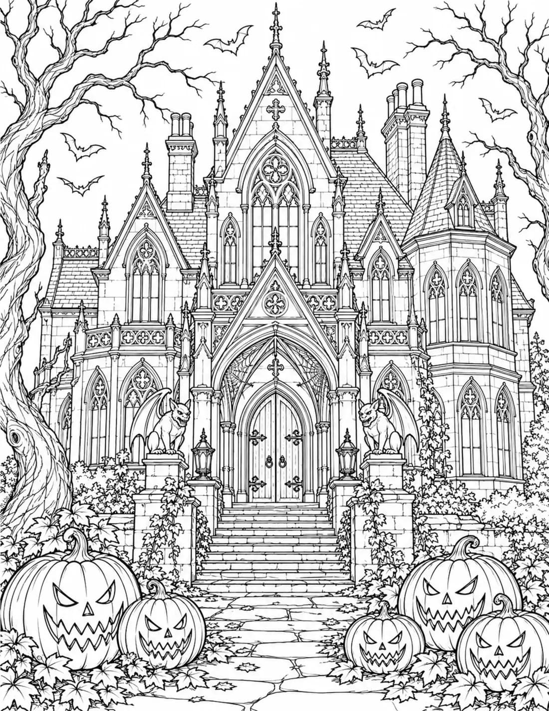 Gothic Halloween house sample colouring page 1