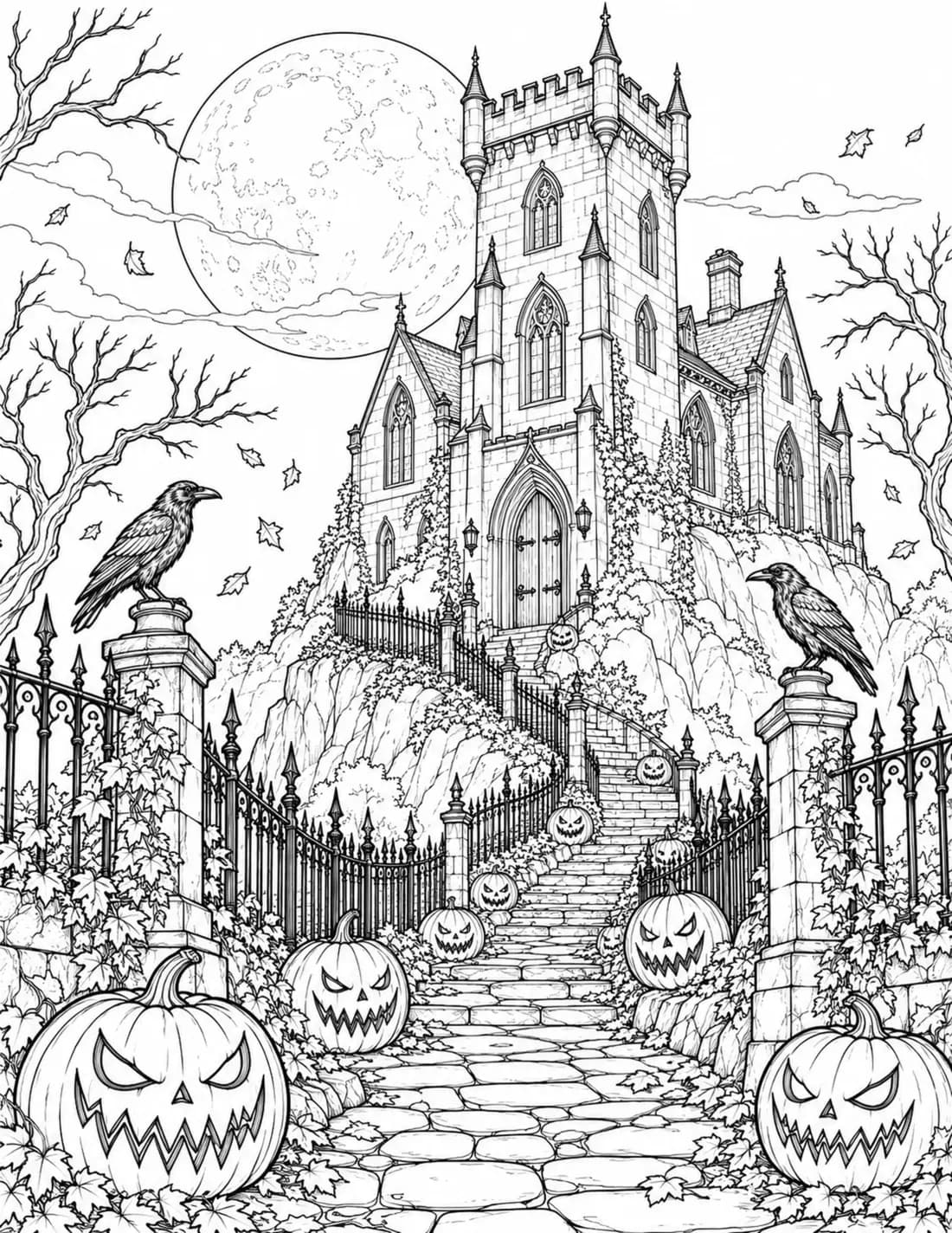 Gothic Halloween house sample colouring page 3