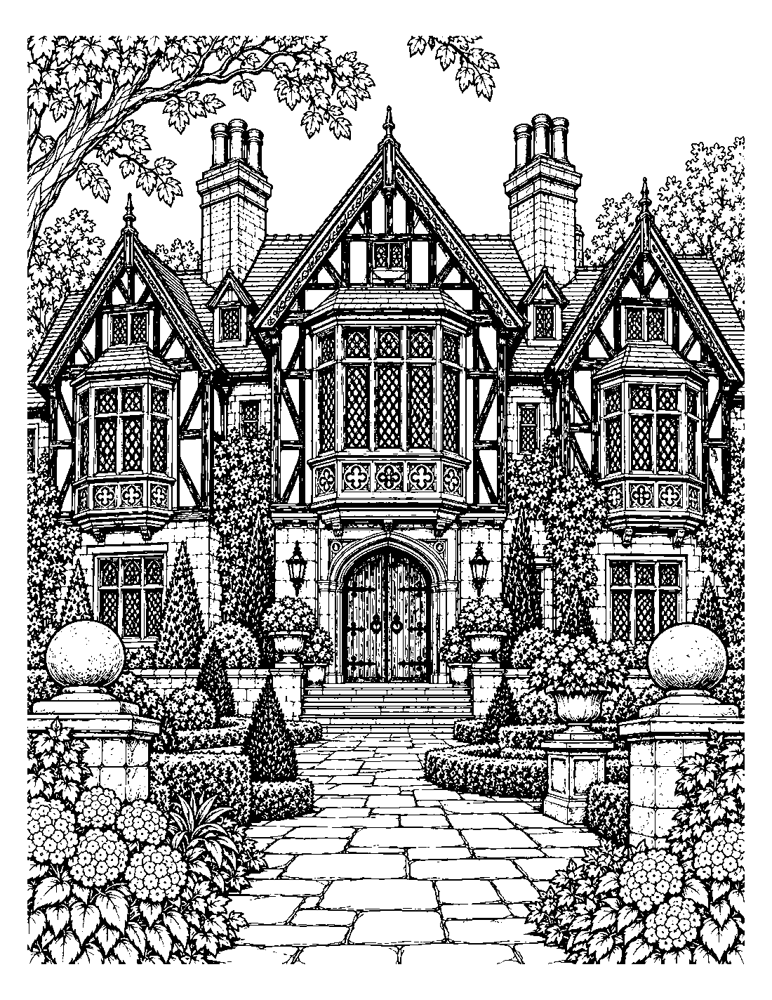Tudor house sample colouring page 2