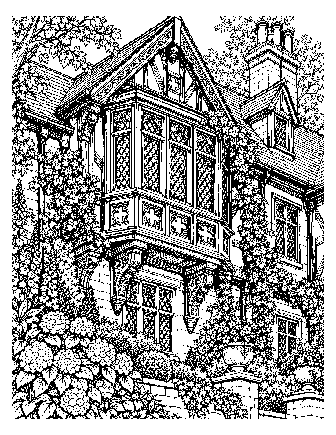 Tudor house sample colouring page 3